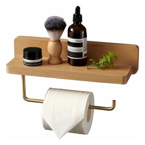 Porte-papier toilette,Devidoir Porte Papier Toilette Double Installation Bois Massif Hêtre Dérouleur Support Papier WC Mural Auto-adhésif Coins Arrondis Porte Rouleau de Papier Décor pour la (1/5)