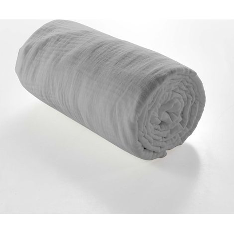 Drap housse 160x200 double gaze de coton gris Douceur d'intérieur Angelia (1/5)