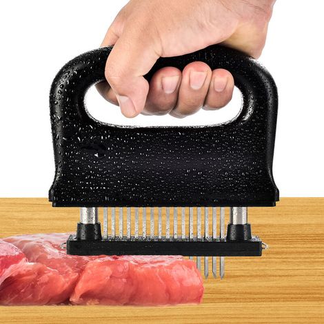 Attendrisseur de viande avec brosse de nettoyage et 48 lames d'aiille ultra tranchantes en acier inoxydable, outil de cuisson pour attendrisseur de steak de boeuf/porc/poulet (1/5)