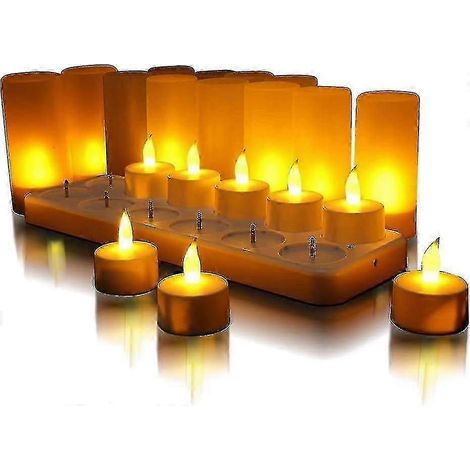 Lot de 12 bougies LED rechargeables avec support, bougies électriques sans flamme à effet vacillant pour Noël, mariage, fête (1/5)