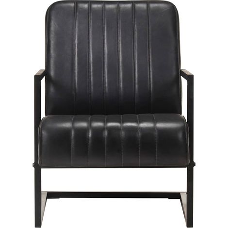 Maison Exclusive - Freischwinger Sessel Schwarz Echtleder (1/5)