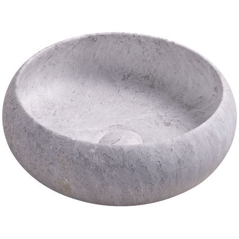 ONDEE ZEN - Vasque ronde à poser SORA - Céramique - Marbre gris - Dim : Ø36 x h.12 cm (1/3)