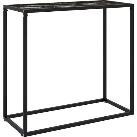 Table console noire effet marbre en verre trempé et acier 80 x 35 x 75 cm - PANGIVO (1/5)