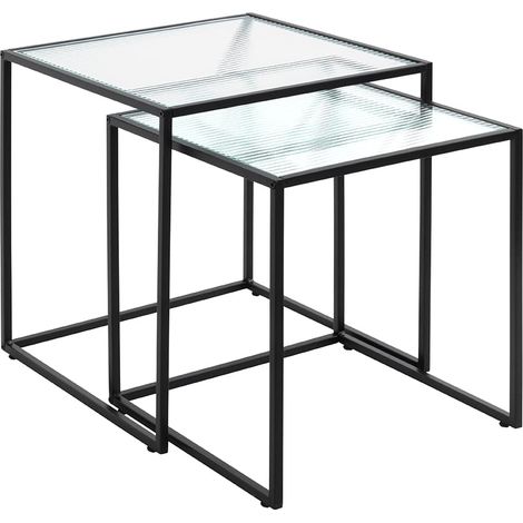 Table d'appoint, Lot de 2, métal Noir, Table Basse, Verre trempé 5 mm - Dimensions : L 40/45 x H 44/49 x P 40/45 cm Style : Moderne (1/5)