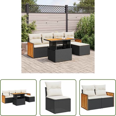 vidaXL Set sofás jardín y cojines 6 pzas ratán sintético acacia negro (1/5)