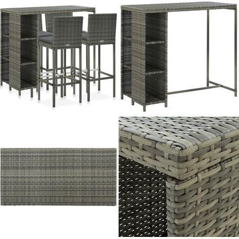Ensemble de bar de jardin 5 pcs et coussins Résine tressée Gris - Ensemble Salon De Jardin - Mobilier De Jardin - Set De Bar Extérieur - Table Et Chaises De Jardin - Résine Tressée - Home & Living (1/5)