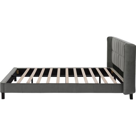 Letto imbottito 180x200 in velluto grigio con rete a doghe e testiera MODENUIT (1/5)
