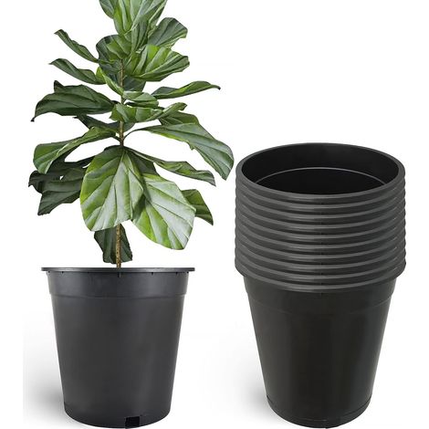 Macetas de polietileno de alta densidad (HDPE) con orificios de drenaje, 28 cm × 13,6 L (paquete de 10) (1/5)