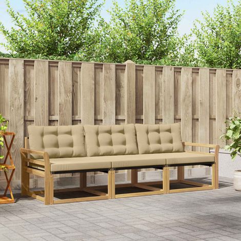 vidaXL Outdoor-Sofagarnitur mit Kissen 3 pcs Weiß und Beige (1/5)