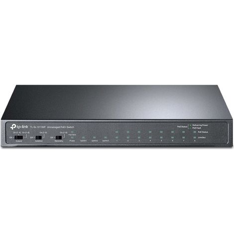 Conmutador PoE+ Fast Ethernet de 8 puertos de TP-Link con 3 puertos Gigabit y 124 W de presupuesto de energía (1/3)