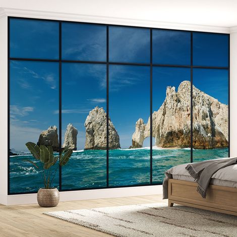 Papier peint panoramique Trompe l'oeil Verrière - Vue mer - 130 cm x 82 cm (1/5)