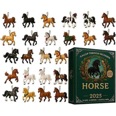 Calendrier de l'Avent 2025 sur le thème des chevaux, compte à rebours de 24 jours, pendentif cheval - pour chambre, fête, entrée, fenêtre, sapin de Noël (1/5)