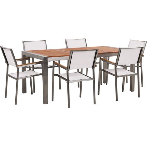 Set Giardino Tavolo Piano Legno di Eucalipto 6 Sedie Bianche 180 x 90 cm Grosseto (1/5)