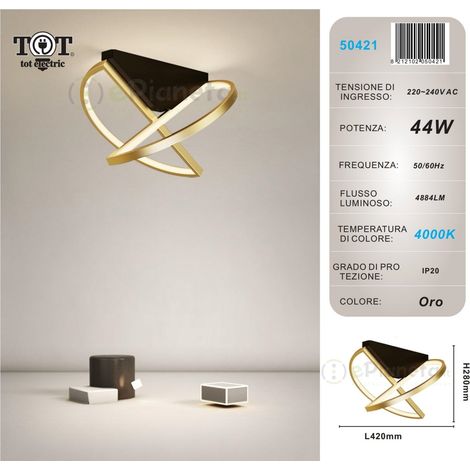Plafoniera led 44w bianco oro lampadario da soffitto design moderno luce fredda naturale Oro - Luce naturale