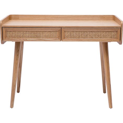 Bureau design avec rangements 2 tiroirs bois clair et cannage rotin L105 cm ELSY (1/5)
