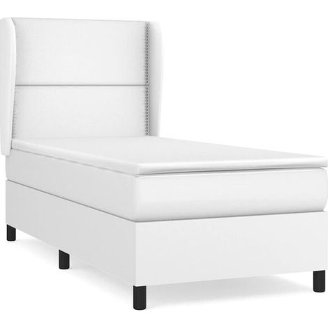 Cadre de lit en similicuir blanc, matelas inclus, dimensions 100x200 cm (1/5)