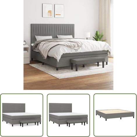 The Living Store Sommier à lattes de lit avec matelas Gris foncé 180x200cm Tissu - Lit Plateforme - Lit Double - Literie - Matelas Ressorts Ensachés - Têted Lit Ajustable (1/5)