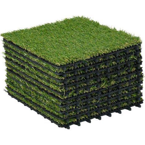 Kunstrasen 10 pièces tapis de gazon 30x30 cm, gazon synthétique en rouleau 25 mm, vert foncé, idéal pour jardin et balcon (1/5)