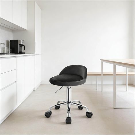 Sgabello ufficio girevole in velluto grigio scuro regolabile con ruote MODENUIT (1/4)