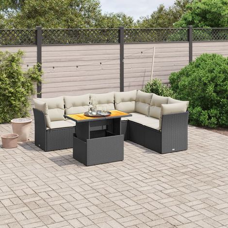 Salon de jardin 7 pcs avec coussins noir résine tressée vidaXL (1/3)