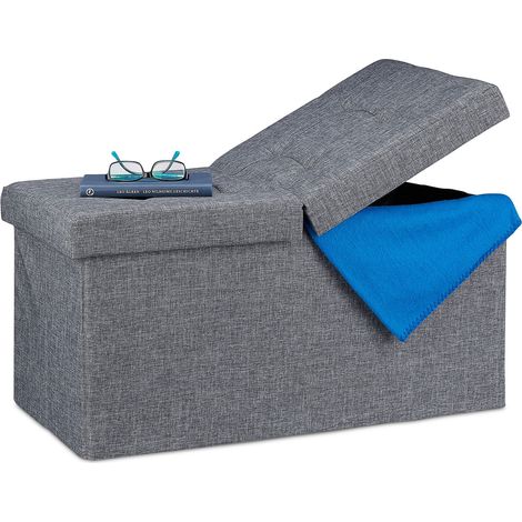 Relaxdays Contenitore Pouf, Capiente Panca Imbottita, Cassapanca con Coperchio Pieghevole, Camera & Sala, grigio scuro (1/5)