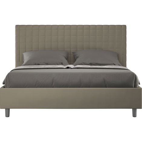 Letto Matrimoniale 160x200 cm con Rete e Contenitore con Testata e Alzata Comoda Imbottito in Similpelle Sunny Cappuccino (1/5)