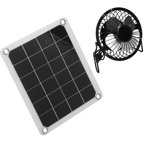 Kit chargeur solaire photovoltaïque 10 W avec ventilateur et deux ports USB femelles pour poulailler extérieur. (1/5)