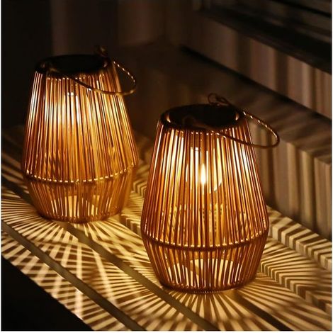 Set aus 2 Retro-Solarlaternen aus Rattan und Wolfram mit Diamantmuster (1/5)