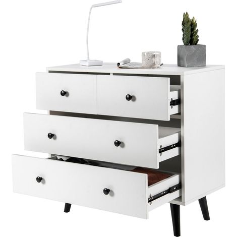 Cómoda modernista de 4 cajones 80 x 39,5 x 76 cm diseño limpio y eficiente madera de ingeniería blanca 200011549