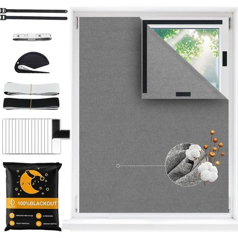 (200 x 150 cm)Rideaux occultants pour chambre à coucher,[Version améliorée] Store occultant en coton,fixation adhésive sans perçage (idéal pour le voyage),store portable à installer soi même pour cham (1/5)