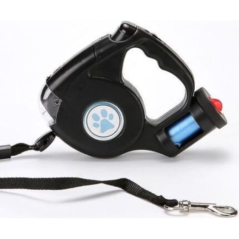 ALLIANDISLaisse rétractable pour chien avec lumière LED, attache flexible automatique et sac à déjections (noir) (1 pièce) (1/5)