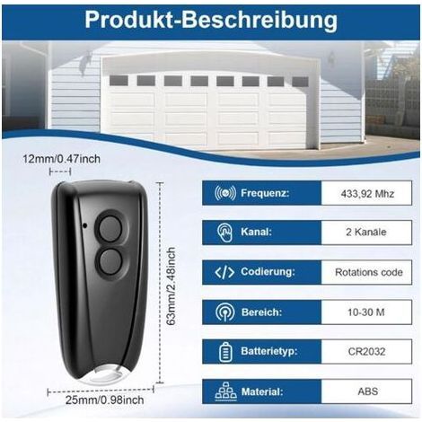 Télécommande de porte de garage 433,92 MHz avec base en métal et 3 boutons pour EcoStar RSC2433, RSE2433, RSZ1433, compatible avec Horma EcoStar Liftroic 500700800 et Portroic D2500D5000S4000. (1/3)