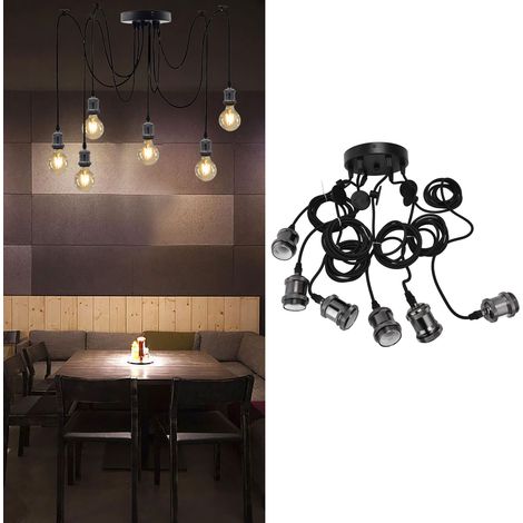 Base de lustre décorative rétro en métal E26/E27, division 1/6, noire. (1/5)