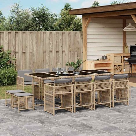 Set comedor de jardín con cojines 13 pzas ratán sintético beige vidaXL (1/5)