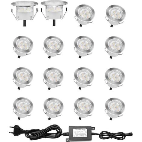 Lot de 16 spots LED encastrables extérieurs IP67 étanches, 0,6W blanc neutre 4000K, kit prêt à brancher pour jardin et terrasse (1/5)