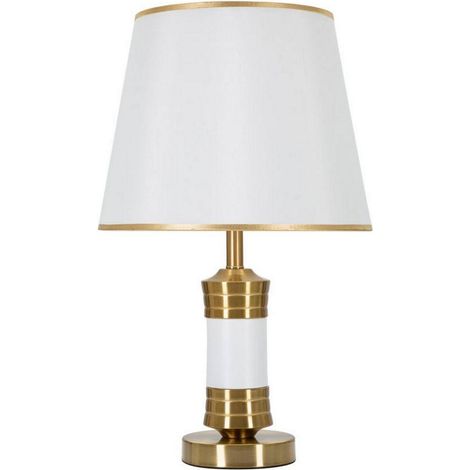 Dmora - Lampada da tavolo Bonefro, Luce da scrivania, Luminaria da ufficio, Lampada da lavoro, Bianco e Oro, 31x31 h52 cm