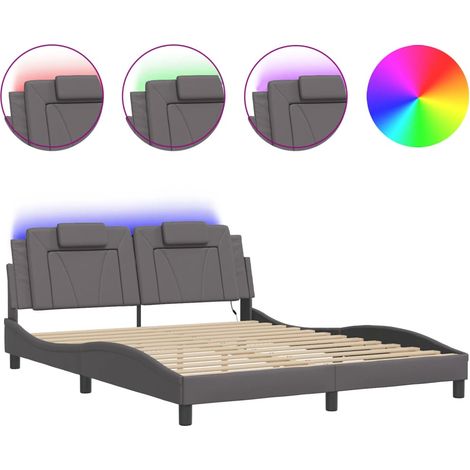 Maison Exclusive - Cadre de lit Viana avec LED sans matelas gris 160x200 cm (1/5)