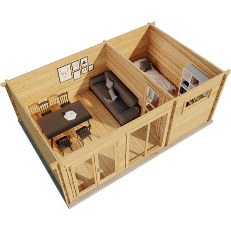 Alpholz Gartenhaus Atrium-E Gartenhaus aus Holz, Holzhaus mit 70 mm Wandstärke, Blockbohlenhaus mit Montagematerial (1/5)