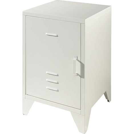 Table de chevet Bronxx Locker en métal 40x60 - blanc mat (1/4)