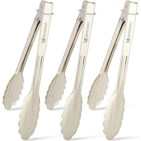 pinces alimentaires de 22,9 cm pour la cuisine et le service - Ustensiles de cuisine en aluminium - Argenté (1/5)