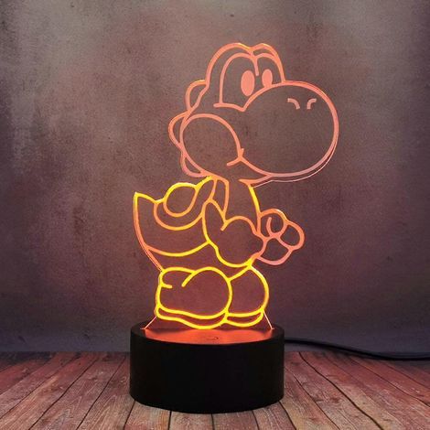 Veilleuse LED 3D Yoshi Dinosaure Mario Jeu Mignonne Poupée Yoshi Enfant Anime Comic Lampe Décoration Maison Lampe de Bureau 16 Couleurs Dimmable Tactile Télécommande Flash Bab