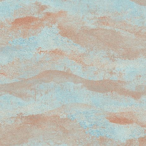 Empapelado de lujo exclusivo Profhome 786565 papel pintado vinílico estampado en caliente tejido non tejido texturado con dibujo abstracto y acentos metálicos turquesa azul-claro cobre 5,33 m2