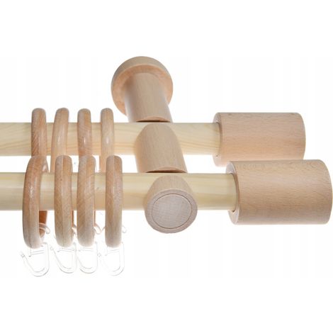 Tringle à rideaux double moderne en bois de pin, cylindre de 120 cm Fi20 (1/5)