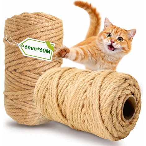 2 Pièces Corde Sisal, 6 mm x 60 m, Fibre Naturelle, Pour Arbre à Chat, Bricolage et Jardinage
