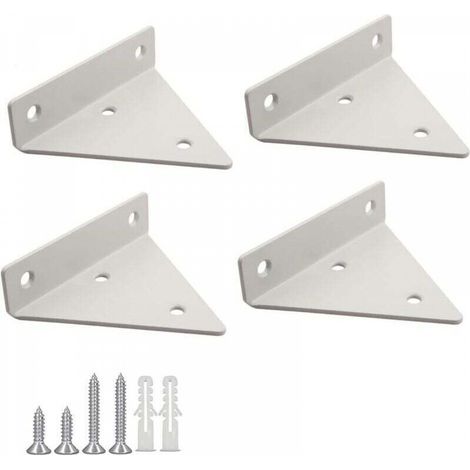 4 Pièces Supports à Tablettes Flottantes Support D'étagère en Triangle en Métal Flottant Equerre Etagere Mural Dissimulés Avec vis pour Déco Salon, Chambre, Salle de Bain - Blanc (1/5)