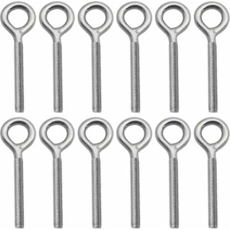 Lot de 12 Boulons à Oeil en 304 Acier Inoxydable Vis à Anneau Piton à Visser pour Balançoire Machine Extérieure - M8 (1/4)