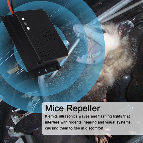 Répulsif pour animaux à placer sous le capot de la voiture, dispositif anti-rongeurs et anti-rats, répulsif à souris avec lumière stroboscopique LED pour le coffre et les rangements intérieurs du camp (1/5)