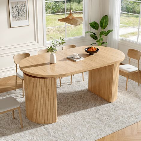 MEUBLIV Table à manger extensible 160x80x76 cm naturel et brun clair – rangement caché (1/5)