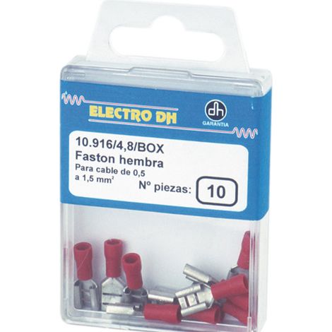 Schachtel mit 10 isolierten weiblichen Faston-Kabelschuhen für 1,5 bis 2,5 mm² 4,80 mm Electro DH Farbe Blau Hülse 10.916/4.8/Z/BOX 8430552088256