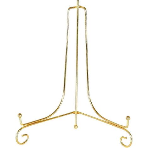 Présentoir doré, support pour objets artisanaux, porte-livres, socle photo, cadre pour bols et plats, support pour assiettes. (1/5)